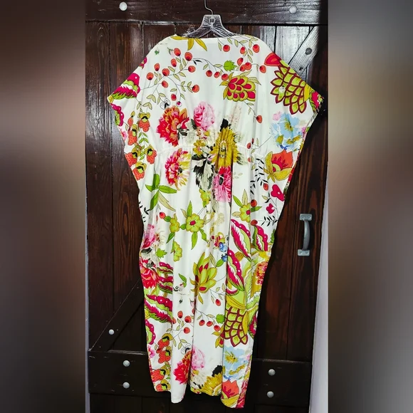 La Cera Colorful Floral Kaftan Mu Mu Dress One Size Fits Most Cover Up - Picture 2 of 7
